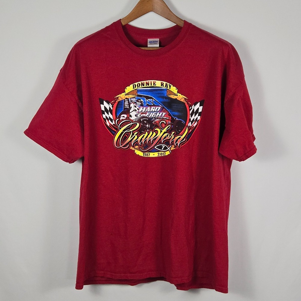 Gildan Mens Donnie Ray Crawford Racing Tribute Tee 2XL Graphic Red Gorpcore